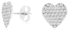 ESTATE .70CT DIAMOND 14K WHITE GOLD 3D ROUND PAVE HEART SHAPE LOVE STUD EARRINGS
