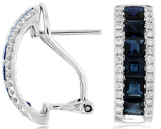 WIDE 2.95CT DIAMOND & AAA SAPPHIRE 14KT WHITE GOLD 3D PRINCESS & ROUND EARRINGS