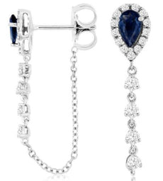 .91CT DIAMOND & AAA SAPPHIRE 14KT WHITE GOLD PEAR SHAPE & ROUND HANGING EARRINGS
