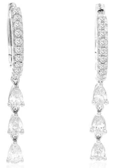 .82CT DIAMOND 14KT WHITE GOLD 3D ROUND & PEAR SHAPE PAST PRESENT FUTURE EARRINGS