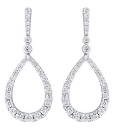 ESTATE 1.0CT DIAMOND 14KT WHITE GOLD TEAR DROP GRADUATING FUN HANGING EARRINGS