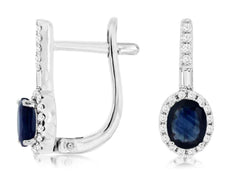 1.08CT DIAMOND & AAA SAPPHIRE 14KT WHITE GOLD 3D HALO LEVERBACK HANGING EARRINGS