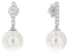 .10CT DIAMOND & AAA SOUTH SEA PEARL 14KT WHITE GOLD 3D CLASSIC HANGING EARRINGS