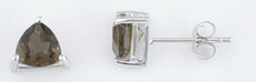 ESTATE 1.40CT AAA SMOKY TOPAZ 14K WHITE GOLD 3D TRILLION SOLITAIRE STUD EARRINGS