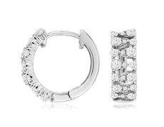 ESTATE WIDE .56CT DIAMOND 14K WHITE GOLD PEAR SHAPE HUGGIE HOOP HANGING EARRINGS
