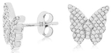 ESTATE .35CT DIAMOND 14KT WHITE GOLD 3D ROUND BUTTERFLY LOVE STUD EARRINGS