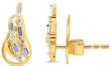 ESTATE .20CT DIAMOND 14K YELLOW GOLD ROUND & BAGUETTE GUITAR SHAPE STUD EARRINGS