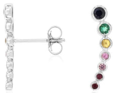 .37CT AAA MULTI COLOR SAPPHIRE 14KT WHITE GOLD GRADUATING JOURNEY BEZEL EARRINGS