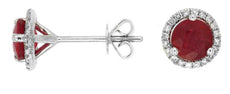 ESTATE 1.66CT DIAMOND & AAA RUBY 14K WHITE GOLD ROUND HALO MARTINI STUD EARRINGS
