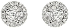 ESTATE .87CT DIAMOND 14K WHITE GOLD 3D CLASSIC CLUSTER FLOWER HALO STUD EARRINGS