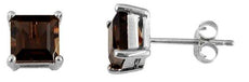 ESTATE 2.20CT AAA SMOKY TOPAZ 14K WHITE GOLD 3D PRINCESS SOLITAIRE STUD EARRINGS