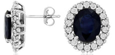 6.05CT DIAMOND & AAA SAPPHIRE 14KT WHITE GOLD OVAL & ROUND FLOWER STUD EARRINGS