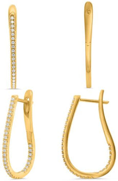 ESTATE .27CT DIAMOND 14KT YELLOW GOLD ROUND CLASSIC INSIDE OUT HANGING EARRINGS