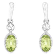 .30CT DIAMOND & AAA PERIDOT 14KT WHITE GOLD 3D OVAL & ROUND FILIGREE EARRINGS