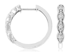 .22CT DIAMOND 14K WHITE GOLD 3D PAST PRESENT FUTURE HUGGIE HOOP HANGING EARRINGS