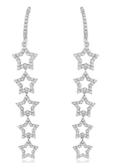 1.2CT DIAMOND 14K WHITE GOLD 3D ROUND MULTI STAR GRADUATING FUN HANGING EARRINGS
