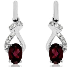 1.30CT DIAMOND & AAA RHODOLITE 14KT WHITE GOLD 3D OVAL & ROUND HANGING EARRINGS