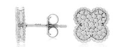 ESTATE .35CT DIAMOND 14KT WHITE GOLD 3D ROUND 4 CLOVER FLOWER STUD EARRINGS