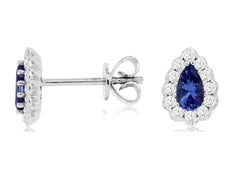 .63CT DIAMOND & AAA TANZANITE 14K WHITE GOLD 3D PEAR SHAPE & ROUND STUD EARRINGS