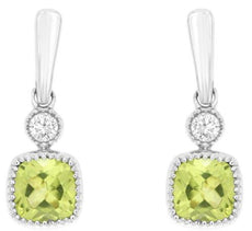 .35CT DIAMOND & AAA PERIDOT 14KT WHITE GOLD 3D CUSHION & ROUND FILIGREE EARRINGS