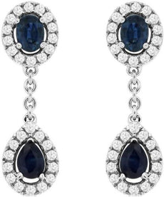 1.16CT DIAMOND & AAA SAPPHIRE 14KT WHITE GOLD OVAL PEAR SHAPE & ROUND EARRINGS