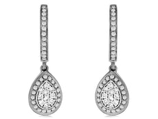 .44CT DIAMOND 14K WHITE GOLD 3D CLASSIC ROUND CLUSTER TEAR DROP HANGING EARRINGS