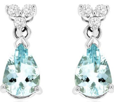 3CT DIAMOND & AAA AQUAMARINE 14KT WHITE GOLD PEAR SHAPE & ROUND HANGING EARRINGS