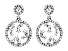 ESTATE .78CT DIAMOND 14KT WHITE GOLD 3D CIRCULAR FLORAL HANGING EARRINGS