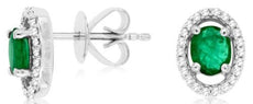 .88CT DIAMOND & AAA EMERALD 14KT WHITE GOLD 3D OVAL & ROUND HALO FLOWER EARRINGS