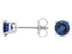 ESTATE 1.0CT AAA TANZANITE 14KT WHITE GOLD CLASSIC ROUND 4 PRONG STUD EARRINGS