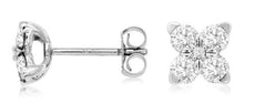 ESTATE .75CT DIAMOND 14K WHITE GOLD 3D ROUND 5 STONE FLOWER SQUARE STUD EARRINGS