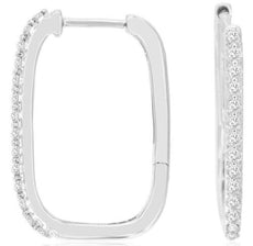 .25CT DIAMOND 14KT WHITE GOLD 3D ROUND SHARED PRONG SQUARE HOOP HANGING EARRINGS