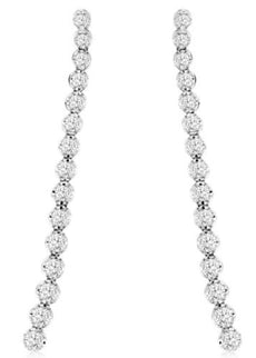 ESTATE 1.65CT DIAMOND 14KT WHITE GOLD ROUND FLEXIBLE TENNIS BAR HANGING EARRINGS