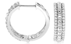 ESTATE .50CT DIAMOND 14K WHITE GOLD 3D ROUND MULTI PYRAMID HUGGIE HOOPS EARRINGS