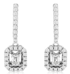 .50CT DIAMOND 14KT WHITE GOLD 3D ROUND & BAGUETTE OCTAGON HALO HANGING EARRINGS