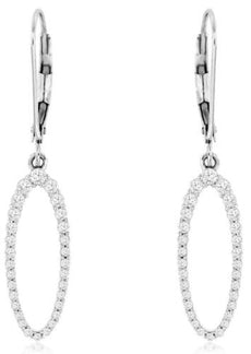 .50CT DIAMOND 14KT WHITE GOLD 3D GRADUATING OPEN OVAL LEVERBACK HANGING EARRINGS