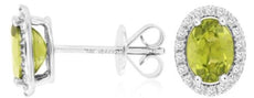 1.79CT DIAMOND & AAA PERIDOT 14KT WHITE GOLD 3D OVAL & ROUND HALO STUD EARRINGS