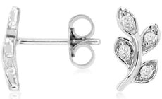 ESTATE .12CT DIAMOND 14KT WHITE GOLD 3D CLASSIC ROUND MULTI LEAF STUD EARRINGS