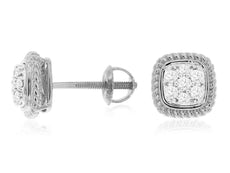 .20CT DIAMOND 14KT WHITE GOLD 3D ROUND CLUSTER FILIGREE SCREWBACK STUD EARRINGS