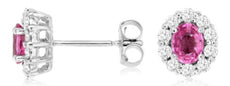 1.35CT DIAMOND & AAA PINK SAPPHIRE 14KT WHITE GOLD 3D OVAL & ROUND STUD EARRINGS
