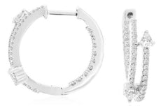 .62CT DIAMOND 14KT WHITE GOLD ROUND & PEAR SHAPE CRISS CROSS INSIDE OUT EARRINGS