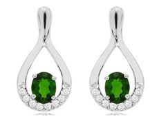 .97CT DIAMOND & AAA RUSSALITE 14KT WHITE GOLD 3D OVAL & ROUND HANGING EARRINGS