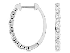 ESTATE .75CT DIAMOND 14KT WHITE GOLD 3D CLASSIC ROUND OVAL HOOP HANGING EARRINGS