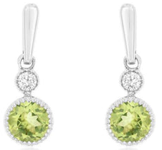 .28CT DIAMOND & AAA PERIDOT 14KT WHITE GOLD FILIGREE BEZEL FUN HANGING EARRINGS