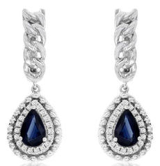 1.19CT DIAMOND & AAA SAPPHIRE 14KT WHITE GOLD PEAR SHAPE & ROUND HALO EARRINGS