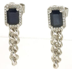 1.54CT DIAMOND & AAA SAPPHIRE 14K WHITE GOLD EMERALD CUT & ROUND SQUARE EARRINGS