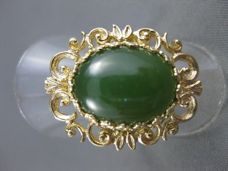 ANTIQUE LARGE NATURAL JADE 14KT YELOW GOLD FLOWER FILIGREE RING #2741