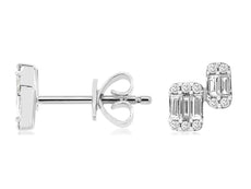 .24CT DIAMOND 14KT WHITE GOLD ROUND & BAGUETTE DOUBLE SQUARE FUN STUD EARRINGS