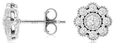 ESTATE .50CT DIAMOND 14KT WHITE GOLD ROUND FILIGREE FLOWER CLASSIC STUD EARRINGS
