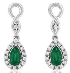 .59CT DIAMOND & AAA EMERALD 14KT WHITE GOLD PEAR SHAPE & ROUND HANGING EARRINGS